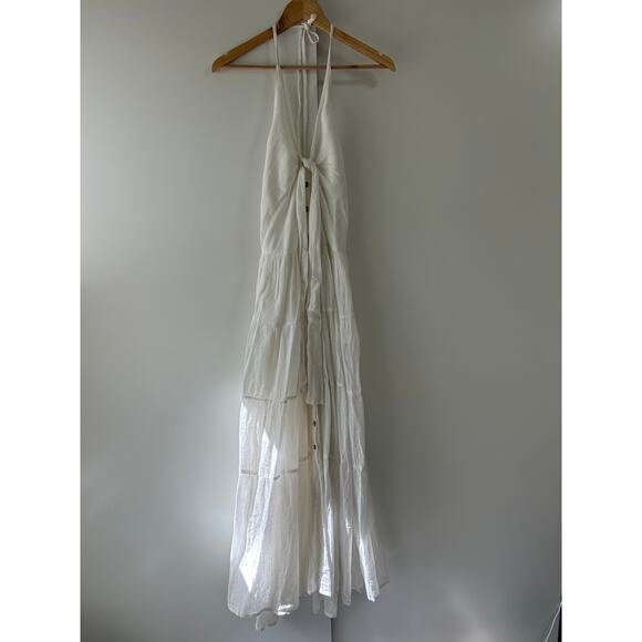Free People A Little Extra Tie Front Halter Maxi Dress S White Boho Coastal - Picture 2 of 11
